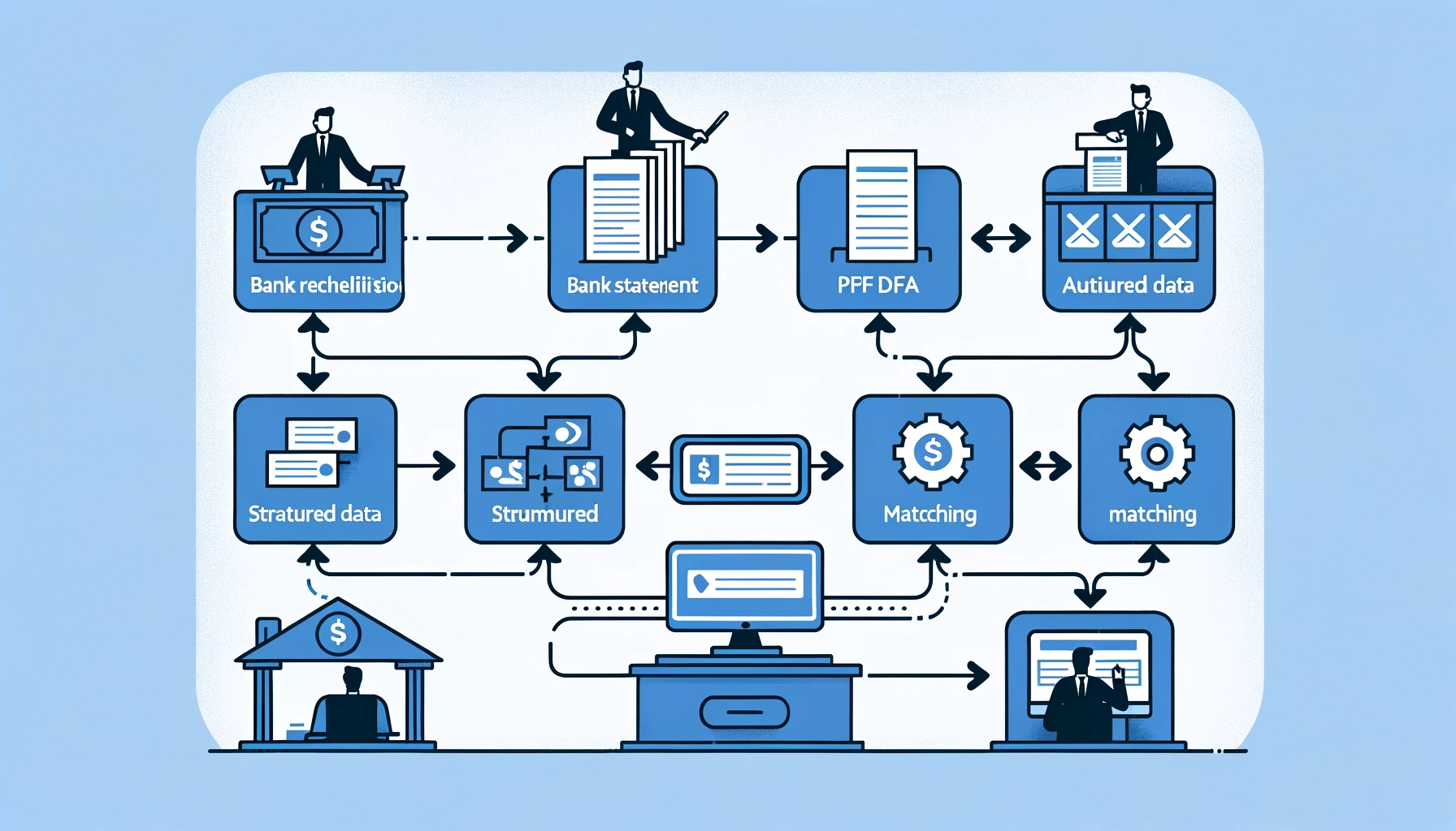Workflow-Diagramm Bankabstimmung automatisieren von PDF-Upload bis finalem Bericht