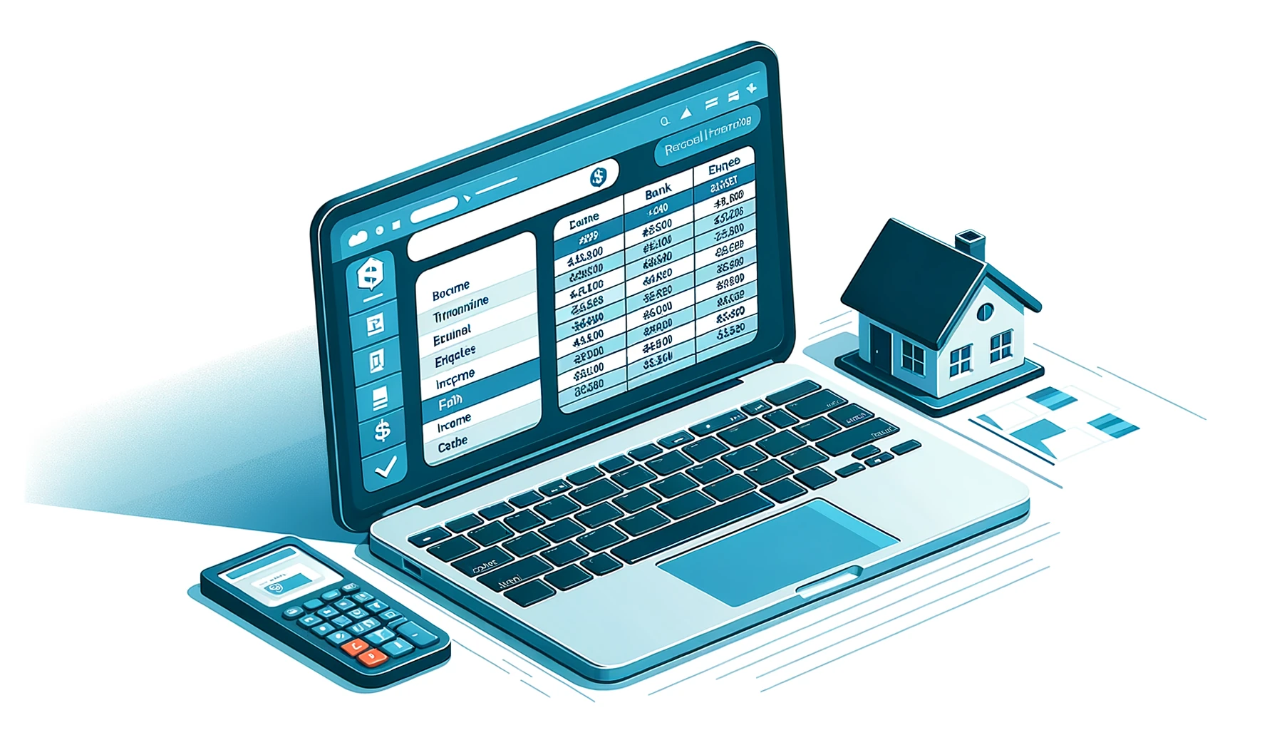 Excel-Tabelle mit kategorisierten Kontoauszug-Daten für Baufinanzierung: strukturierte Transaktionen auf Laptop