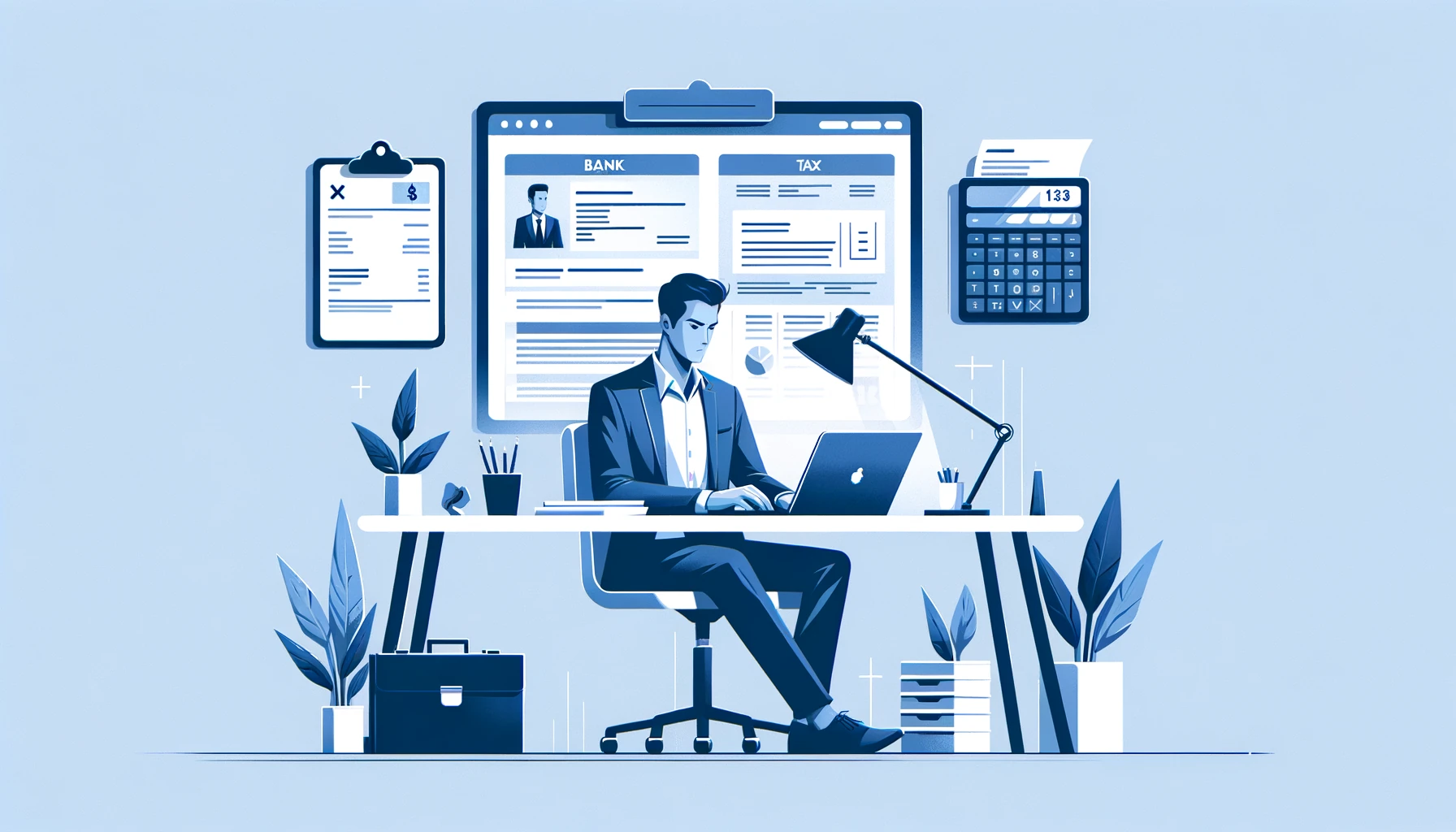 Freiberufler bereitet Steuererklärung mit Kontoauszug vor: EÜR-Dokumentation und digitale Buchführung