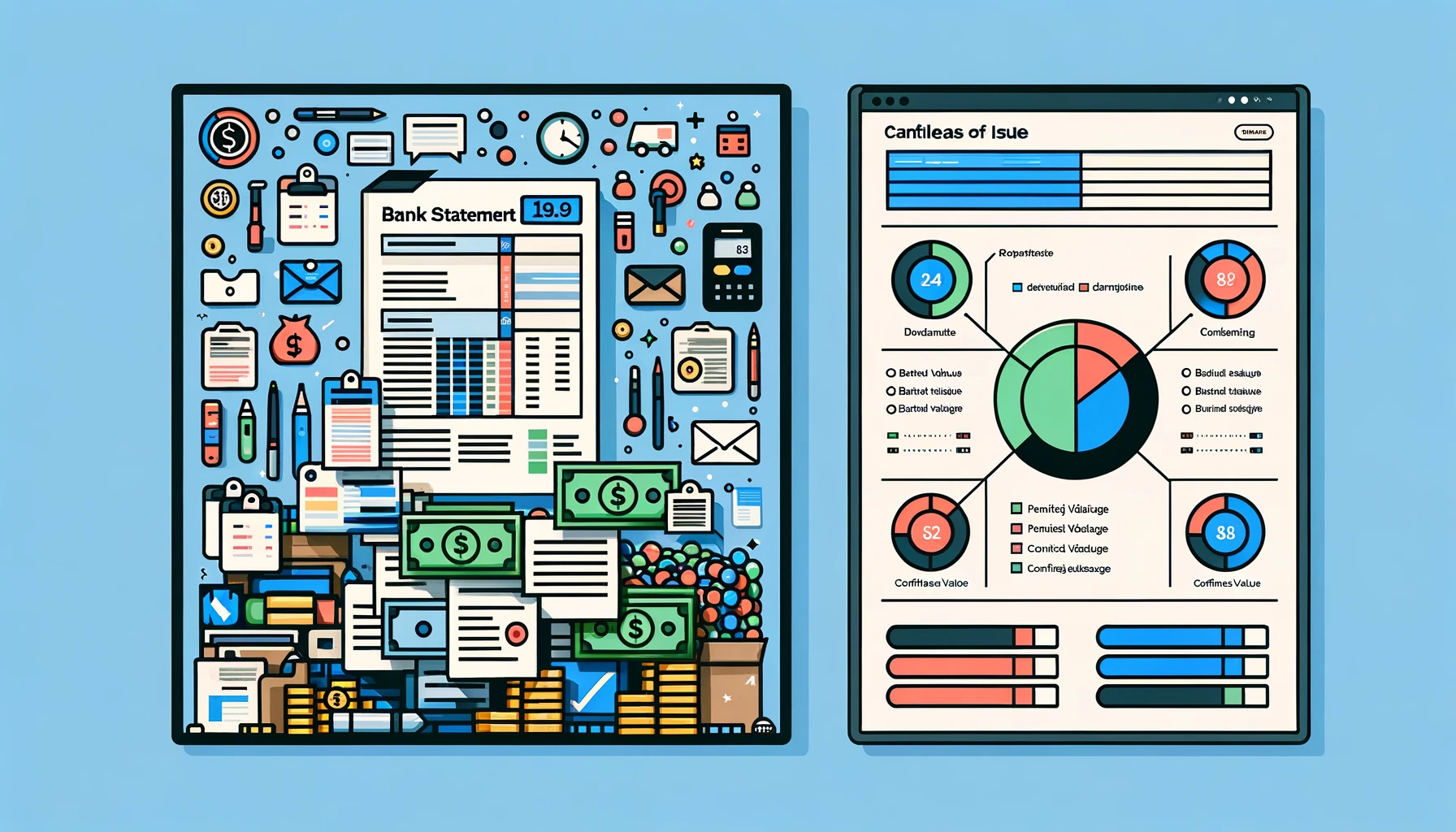 Vergleich unstrukturiertes Kontoauszugs-PDF vs saubere Excel-Tabelle mit farbkodierten Konfidenzwerten