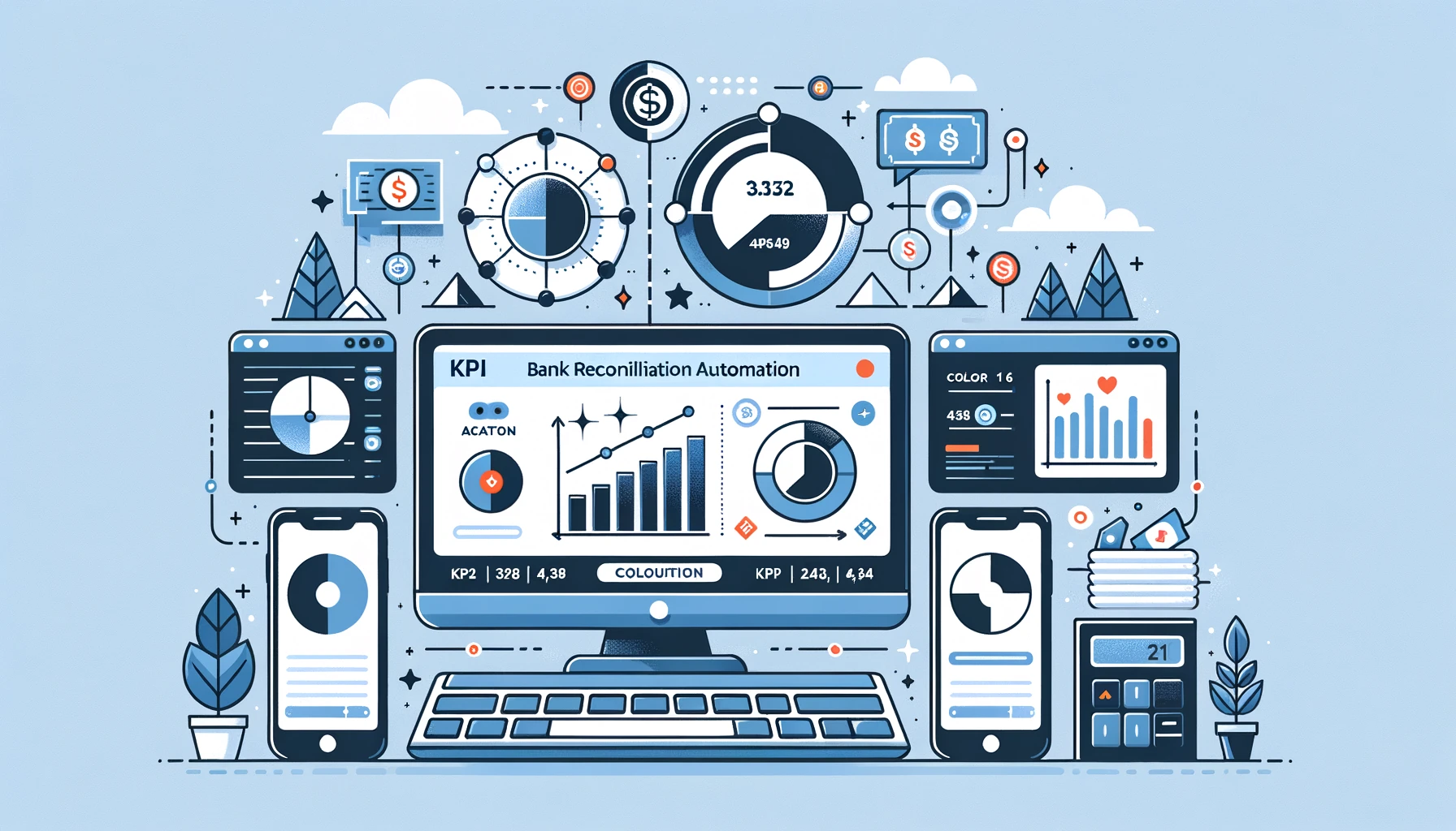 Dashboard displaying key performance indicators for automated bank reconciliation