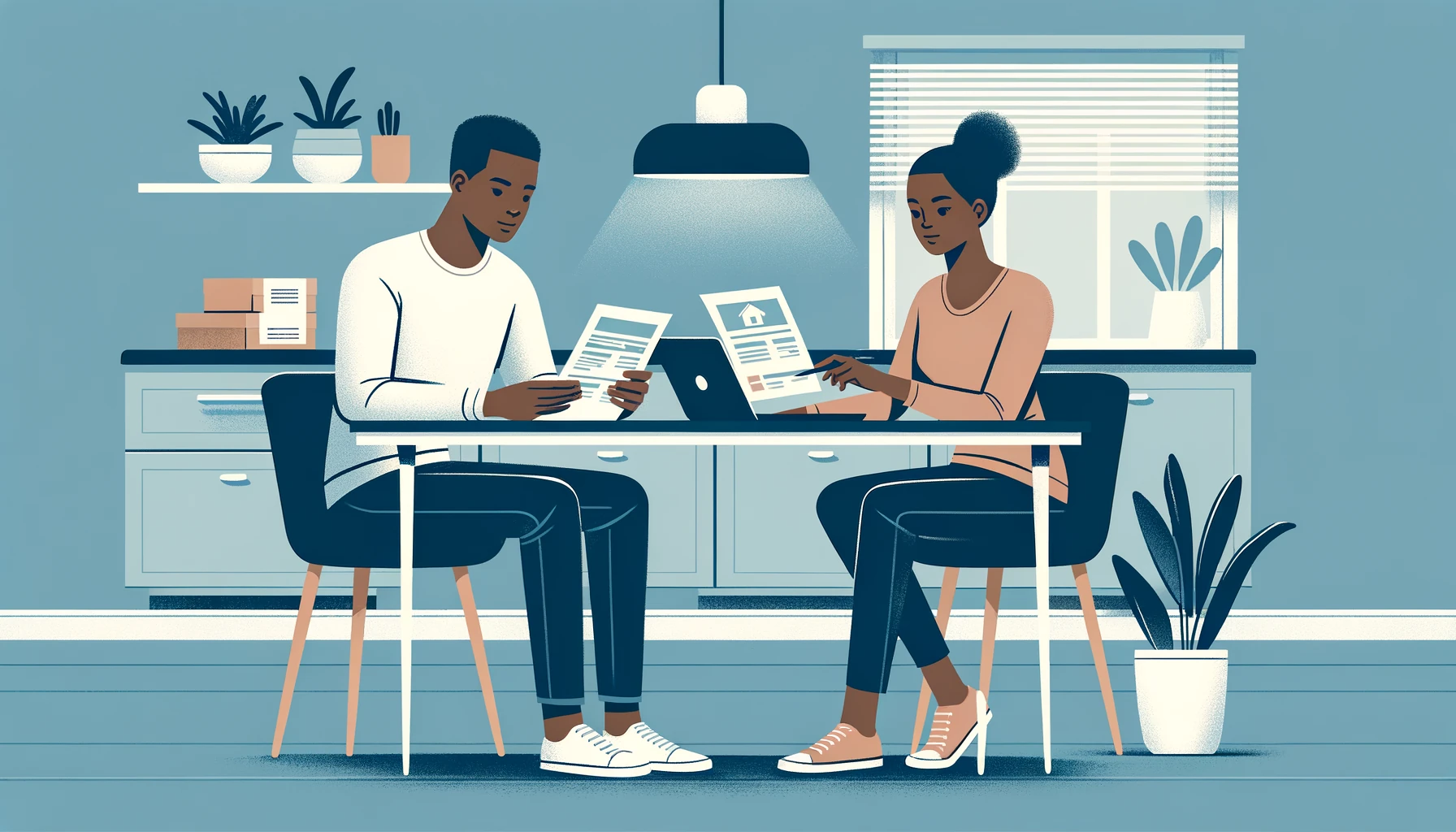 Couple reviewing bank statements while preparing a mortgage application