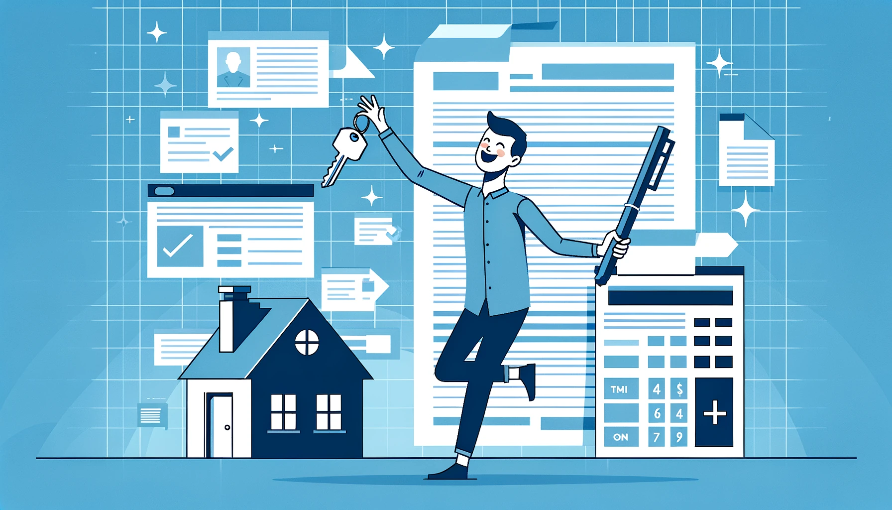 Homebuyer with keys after successful mortgage application with prepared bank statements