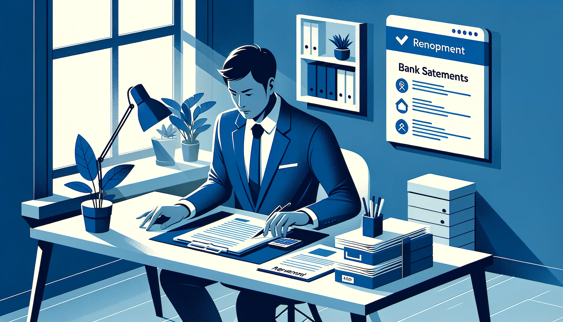 Self-employed freelancer organizing 3 months of bank statements to prove income for rental application