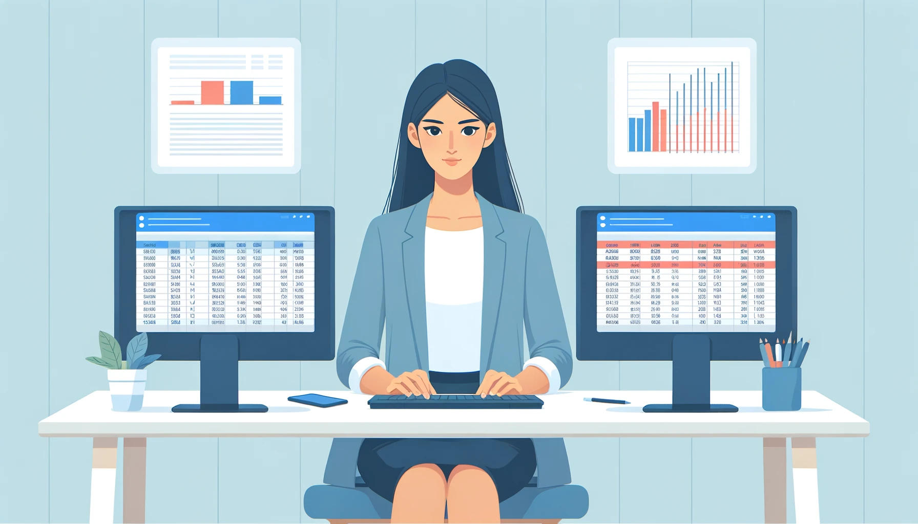 Accountant categorizing bank transactions in Excel with a pivot table on screen