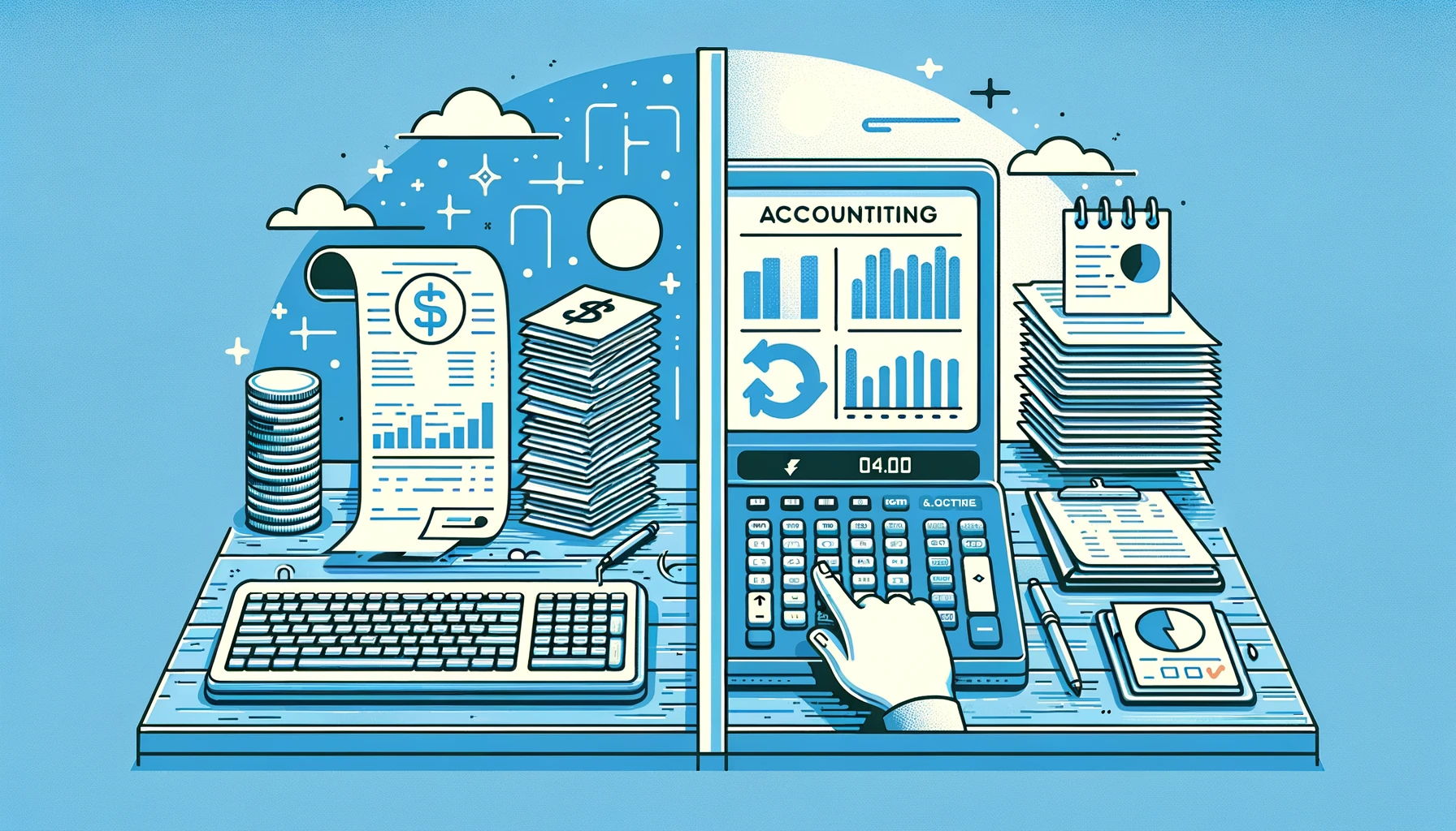 Illustration comparing manual bank reconciliation with automated reconciliation on a digital dashboard