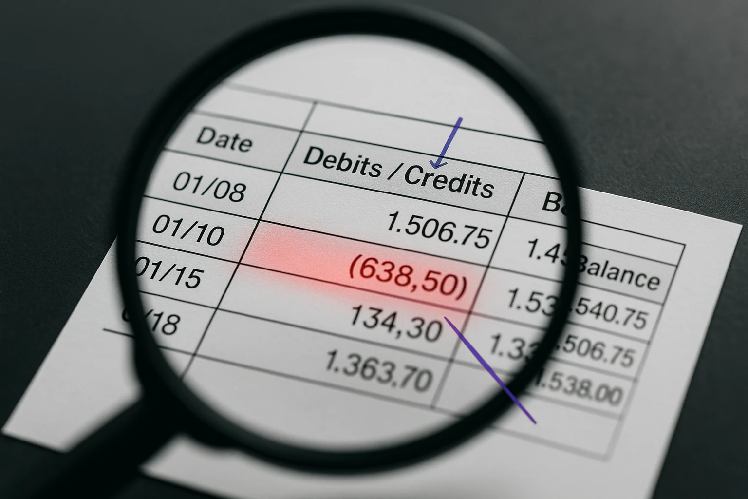 Bank statement row where a negative amount in parentheses lost its sign during AI extraction