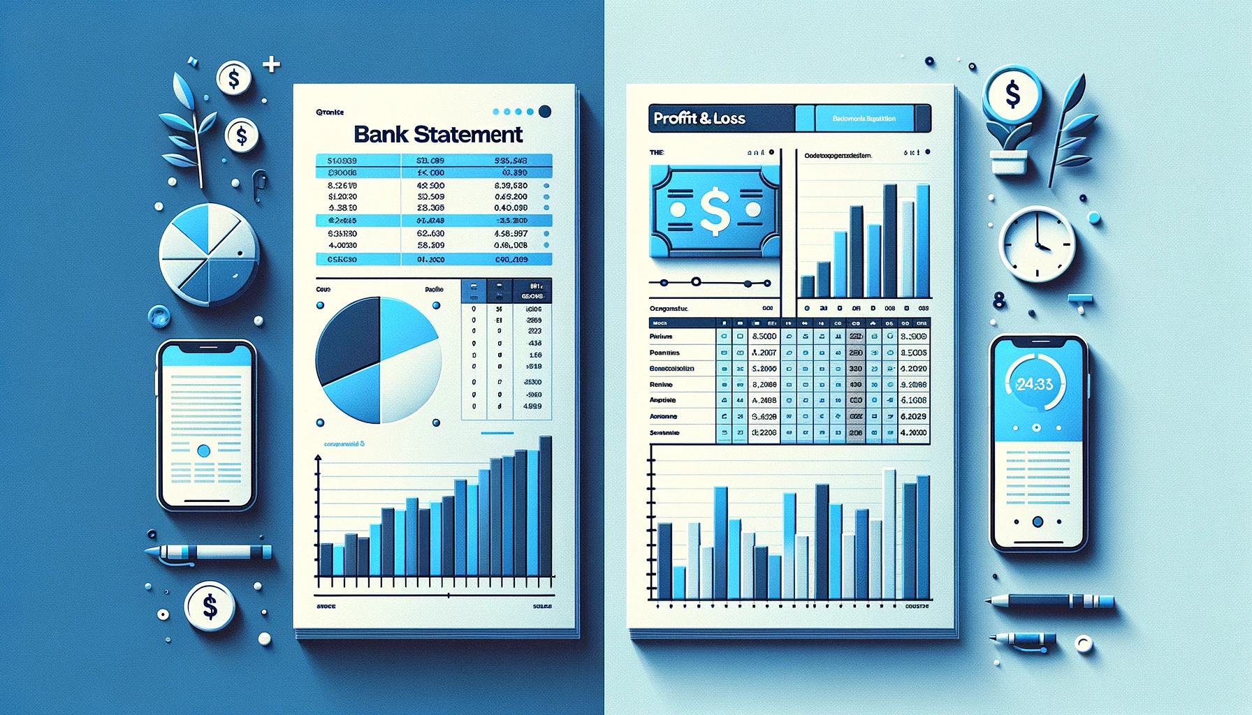 Comparison between a raw bank statement and a structured P&L spreadsheet built from bank data