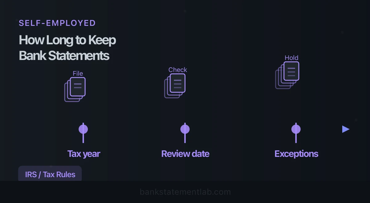 Self-employed records folder and review checklist for tax years, retention dates and exceptions.