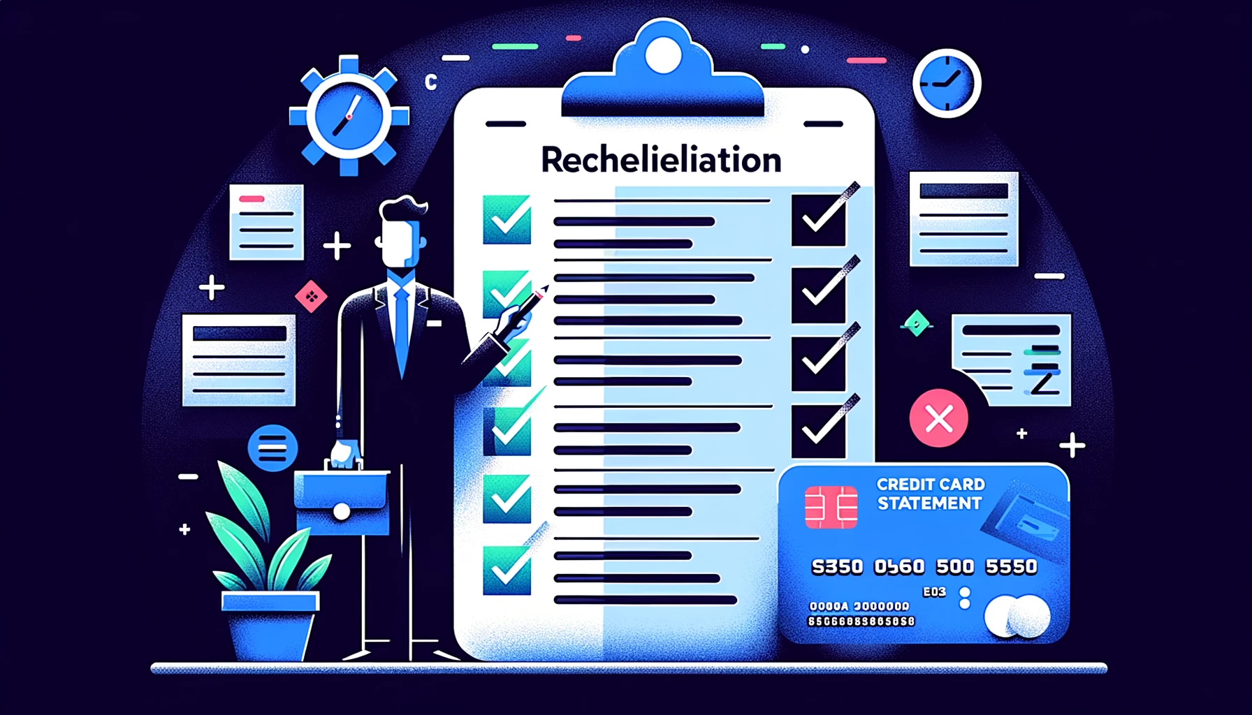 Reconciliation checklist matching bank statement payments with credit card statement charges