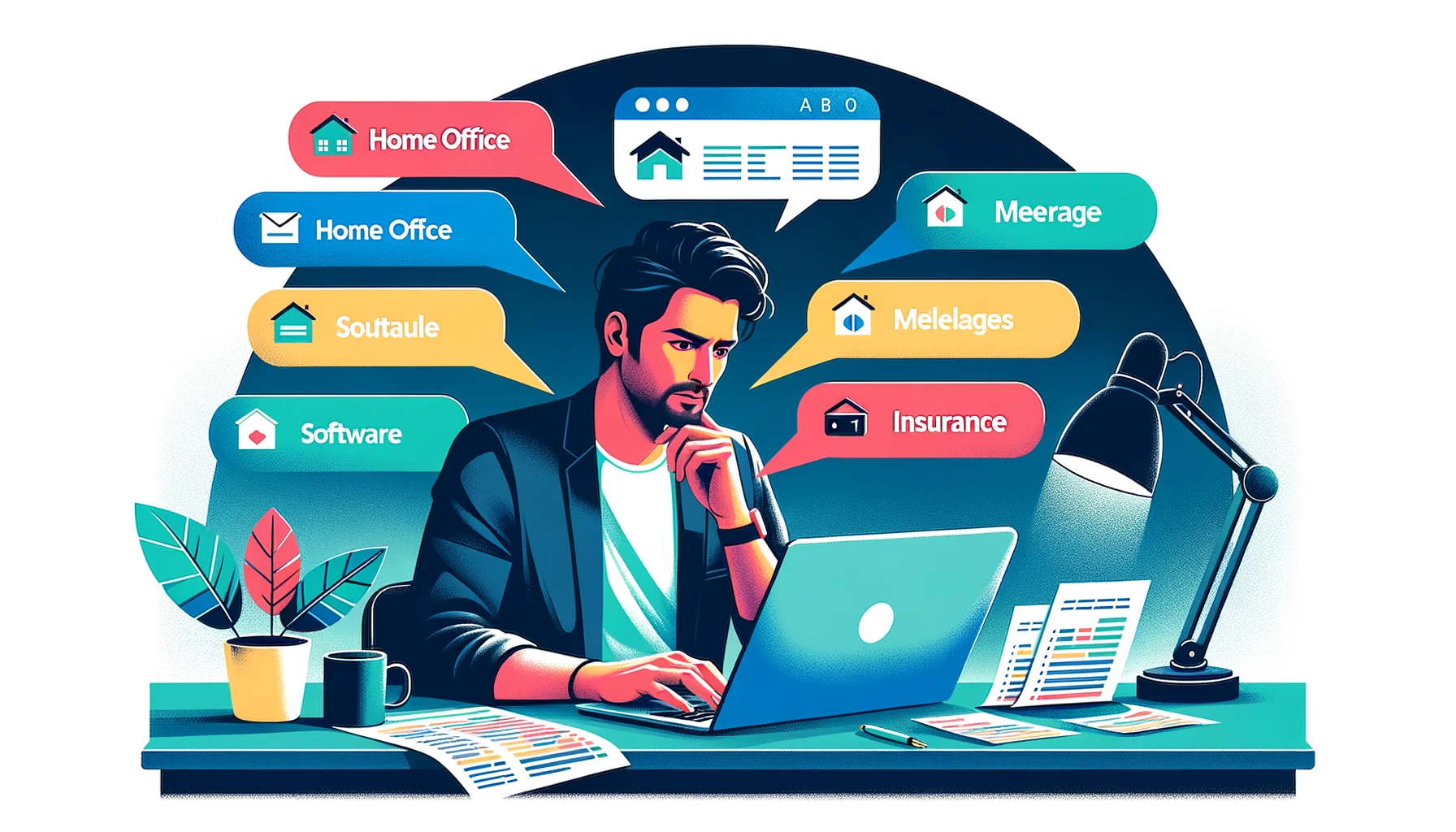 Freelancer reviewing bank statements on a laptop with highlighted tax deduction categories