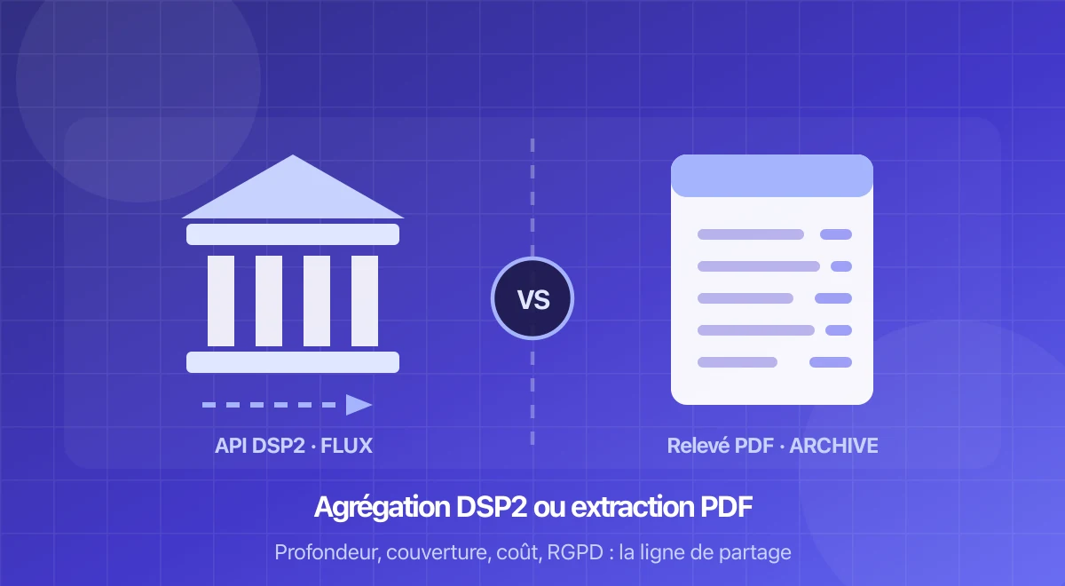 Comparaison visuelle entre un flux bancaire par API DSP2 et un relevé PDF conservé en archive.