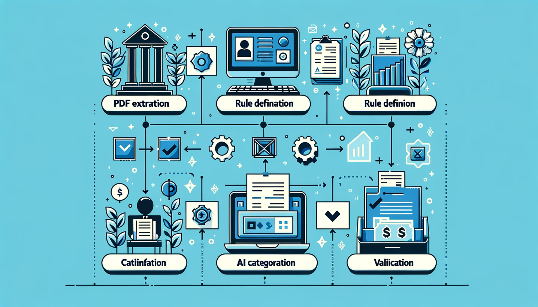 Workflow en quatre étapes pour la catégorisation automatique des dépenses bancaires : extraction PDF, classification et validation