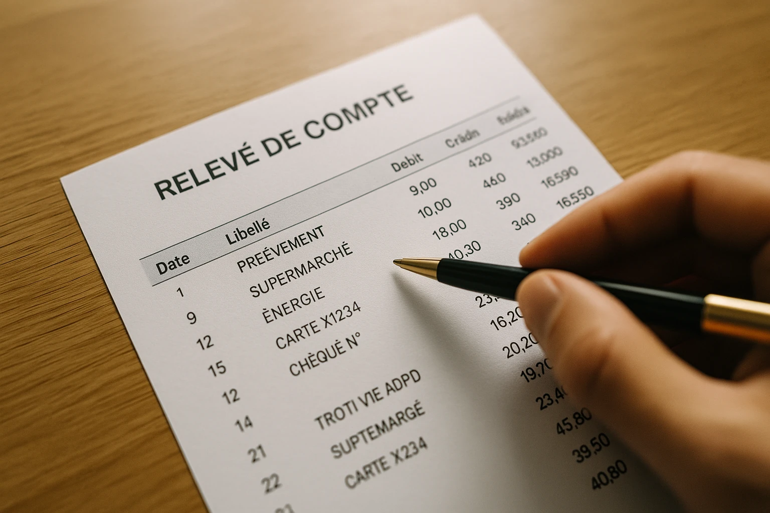 Relevé bancaire annoté pour comprendre les libellés (CB, VIR, PRLV)