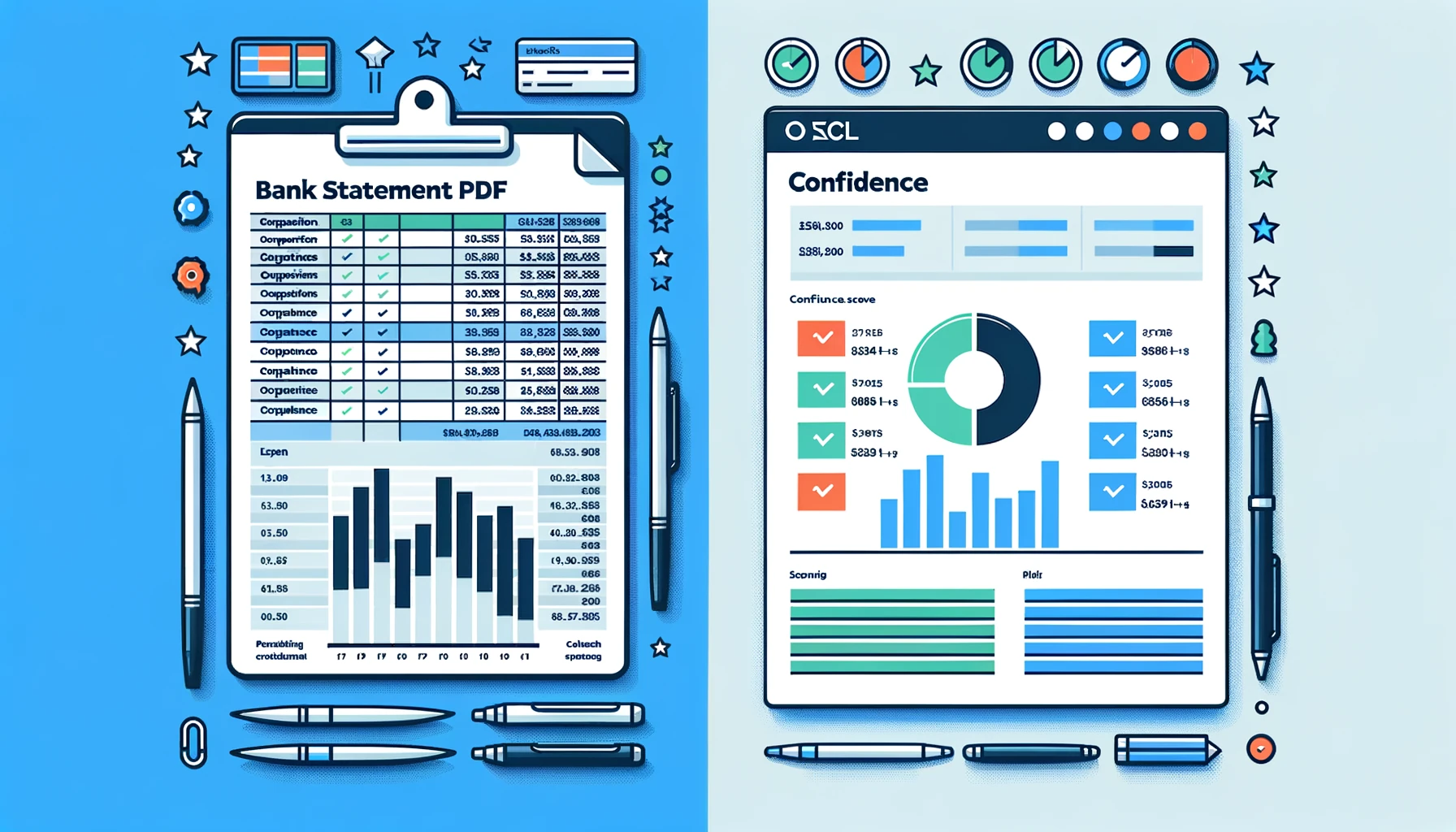 Comparaison entre PDF de relevé bancaire désorganisé et tableau Excel structuré avec indicateurs de confiance OCR