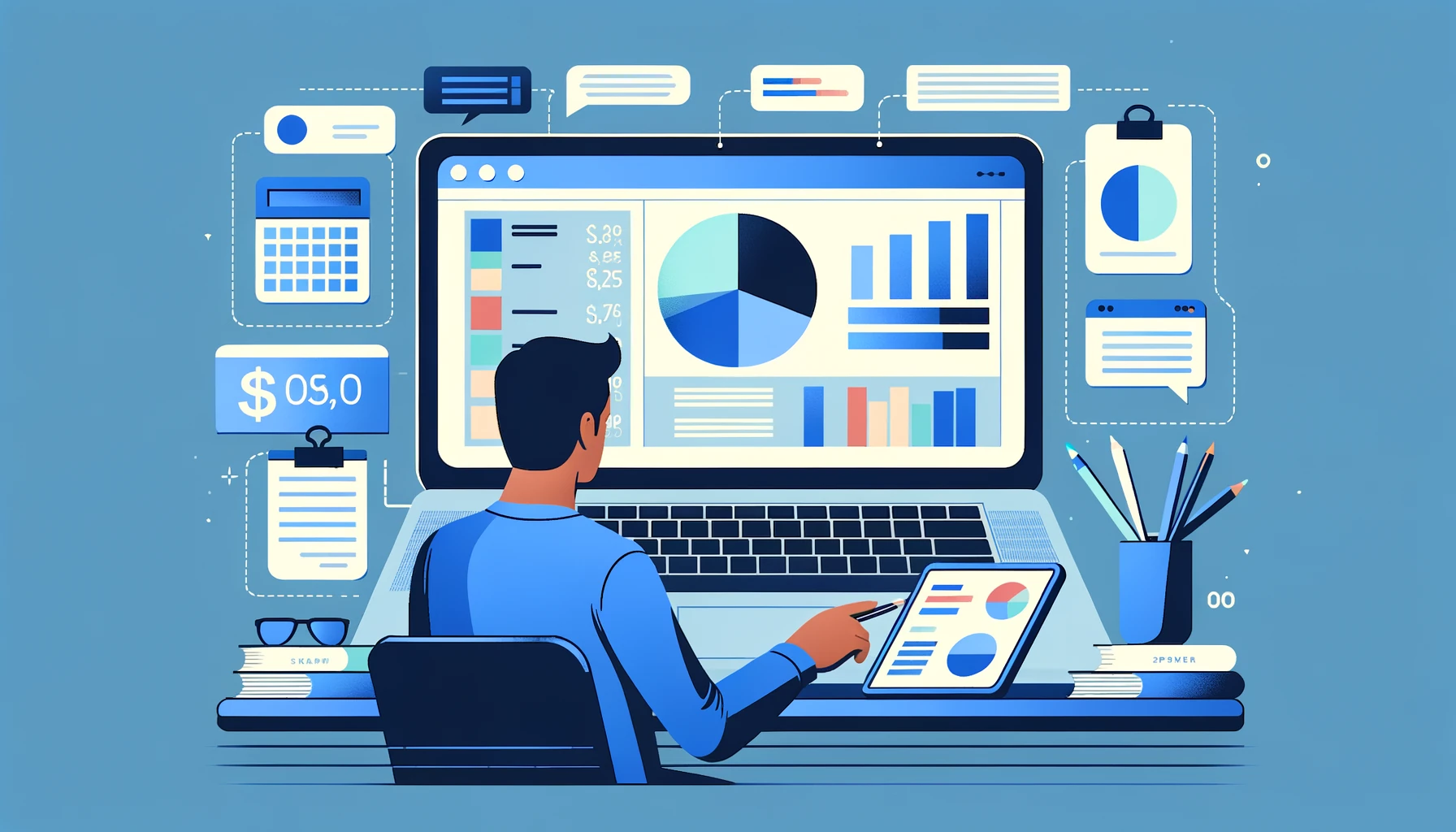 Bank statement expense categorization with color-coded categories on laptop screen