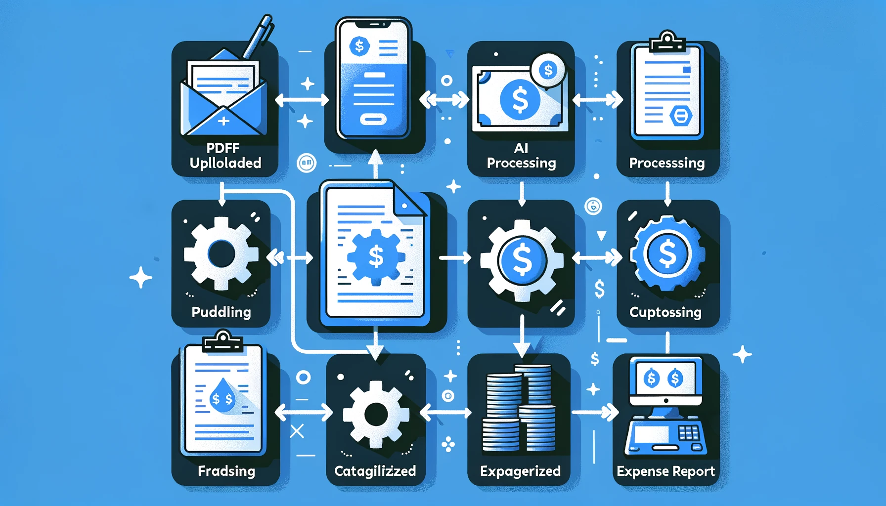 Automated bank statement categorization workflow from PDF upload to expense report