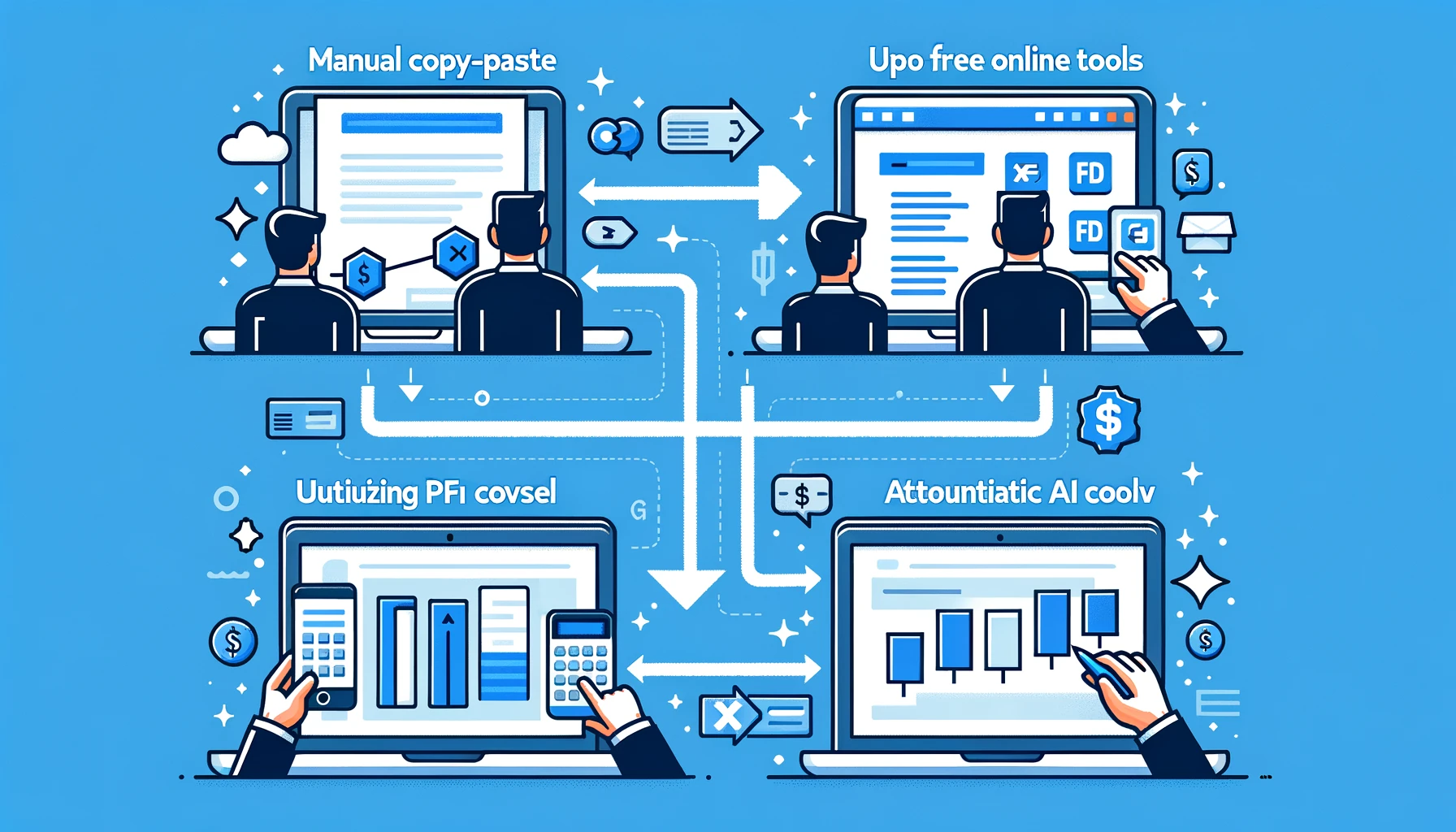 Manual copy-paste vs free OCR tools vs automated AI conversion: bank statement PDF to Excel comparison