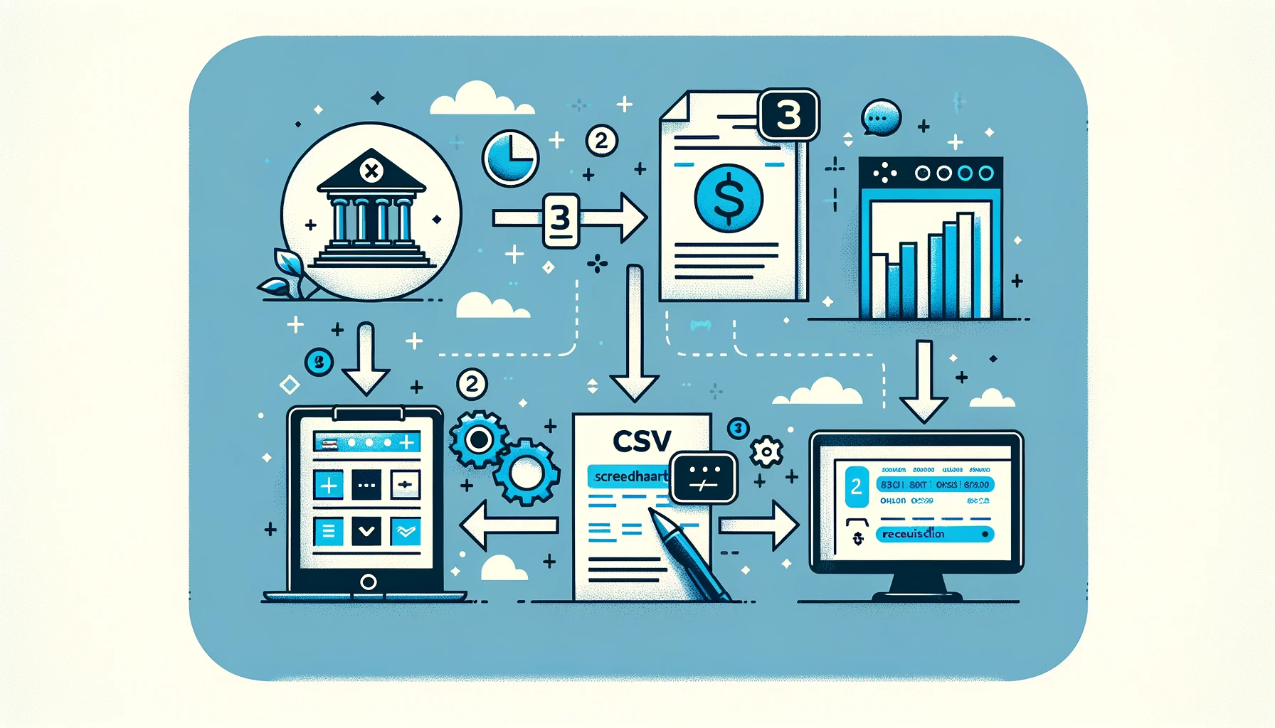 3-step workflow diagram PDF to CSV to Tally import and reconciliation