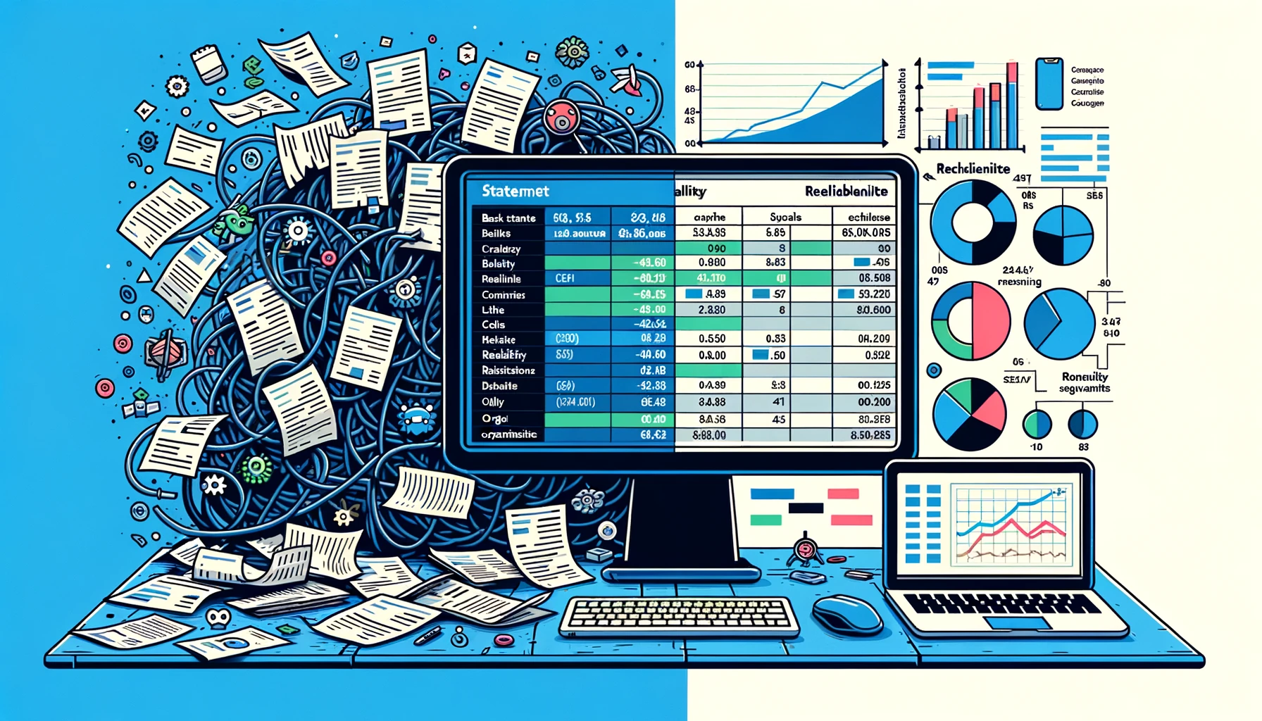 Confronto side-by-side PDF estratto conto disordinato vs foglio Excel strutturato con punteggi affidabilita OCR