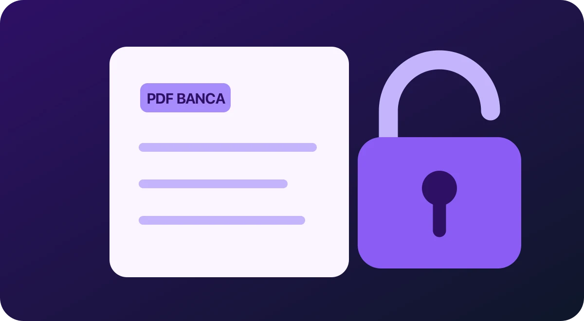 Documento PDF bancario e simbolo di lucchetto per lo sblocco di un estratto conto protetto.