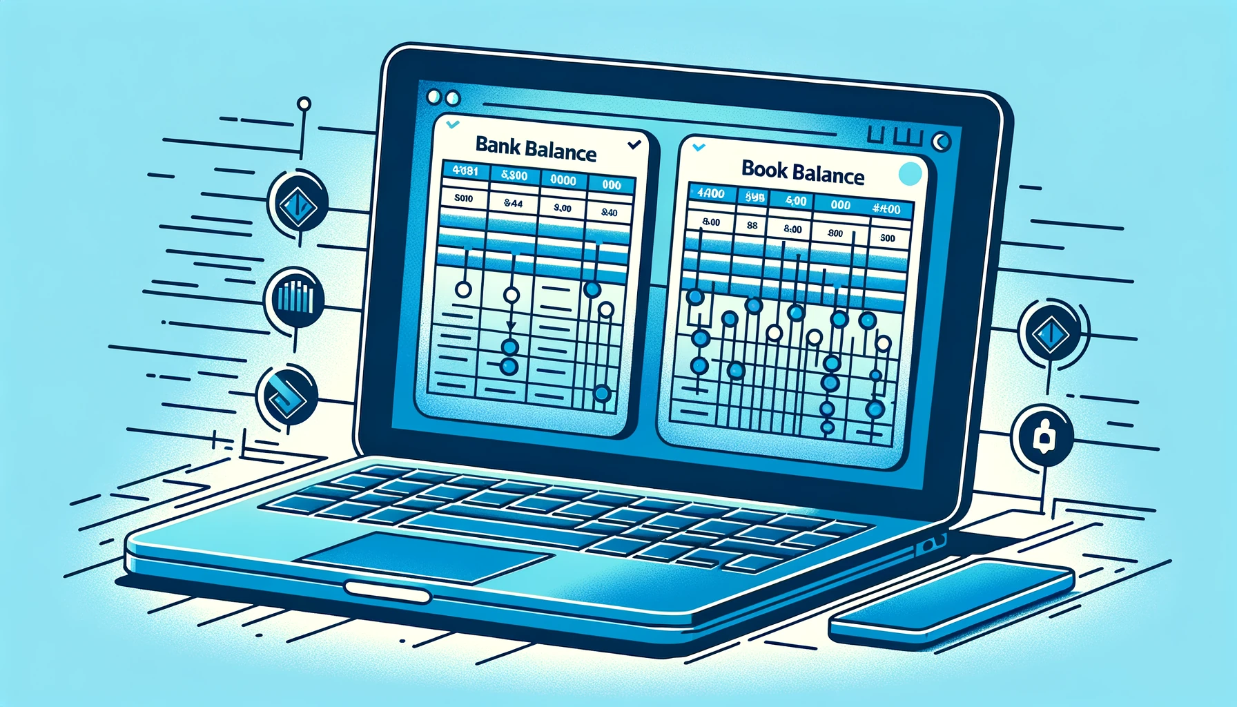 은행계정조정표 엑셀 화면: 은행 잔액과 장부 잔액 대조 열이 있는 회계 실무 스프레드시트